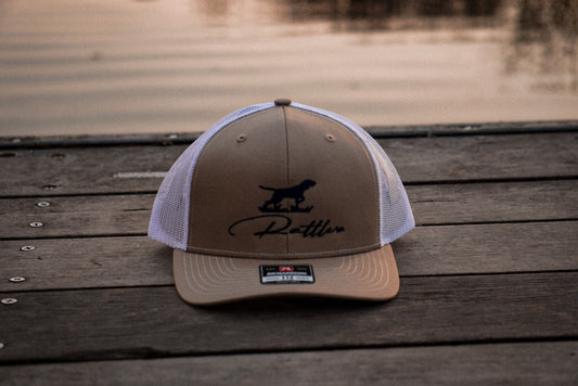 Pointer Hat - Khaki/White (Navy Blue Stitch)