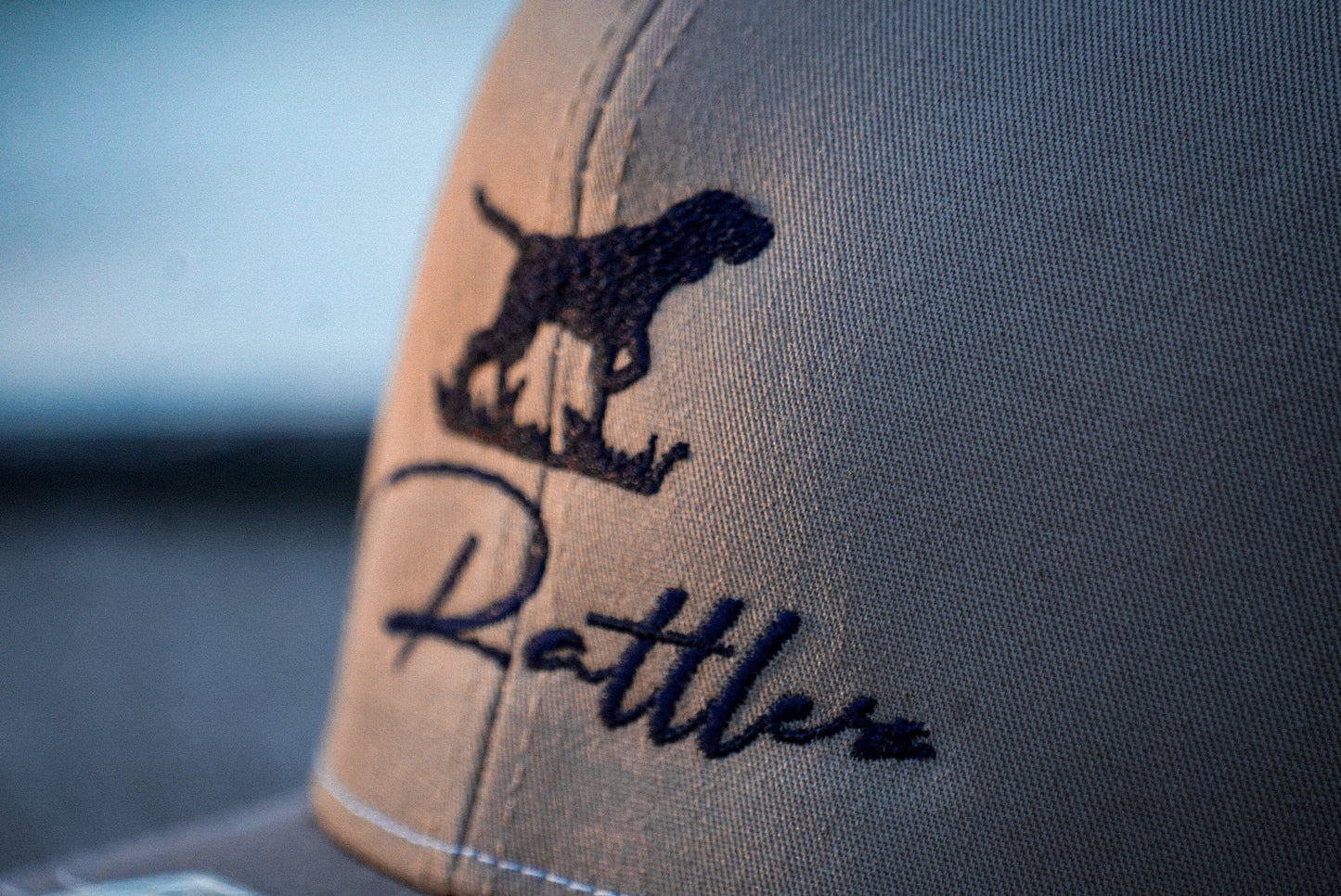 Pointer Hat - Khaki/White (Navy Blue Stitch)